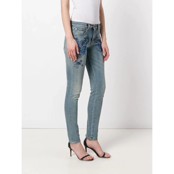 Roberto Cavalli Embroidered Vintage Effect Jeans In Blue, size IT 40. - Picture 3 of 13